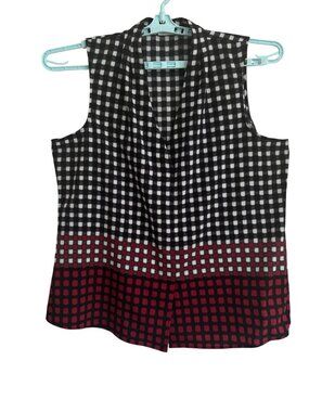Van Heusen Studio Womens Sleeveless Gingham Top Black Red XL Cottagecore Hippie